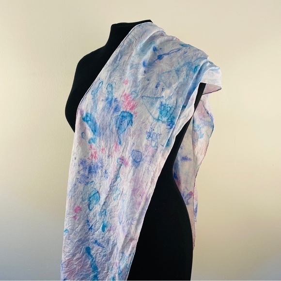 Silk scarf hand painted one of a kind art to wear pink blue turquoise NEW - Picture 3 of 8